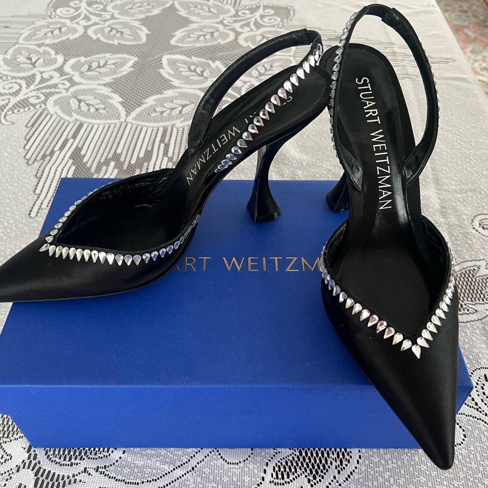 Stuart Weitzman Black Heels with Silver Detailing